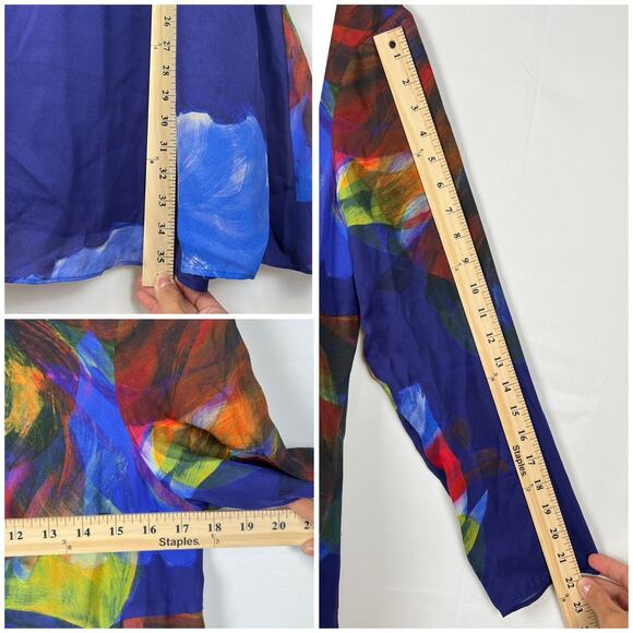 Anthropologie Leifsdottir Blue Silk Swing Dress Abstract Floral Back Zip M - Picture 8 of 10